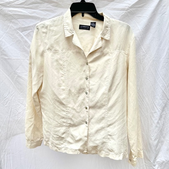 Cream 100% Silk Oyster Shell Button Down Blouse - Picture 1 of 5